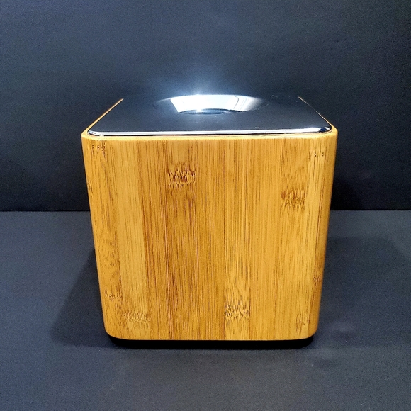 Bamboo Tissue Box Cover Holder Square Chrome MCM look Modernist Design Tabletop - Picture 1 of 8